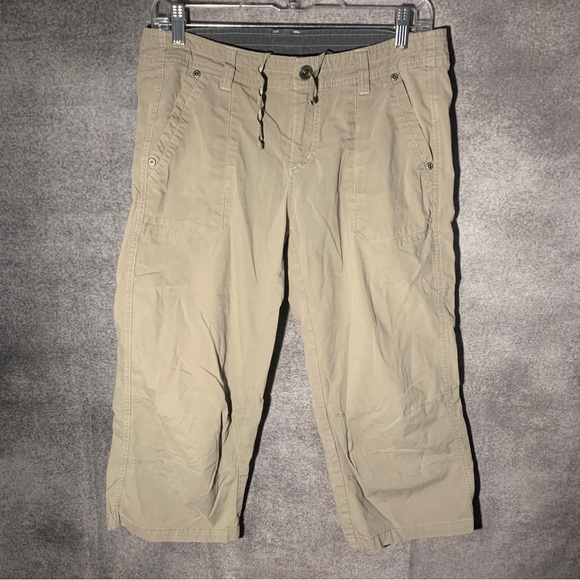 Kuhl Pants - Kuhl Free Range‎ Capri Pants Women 10 Tan Cargo Pockets Hiking. Flower stitching